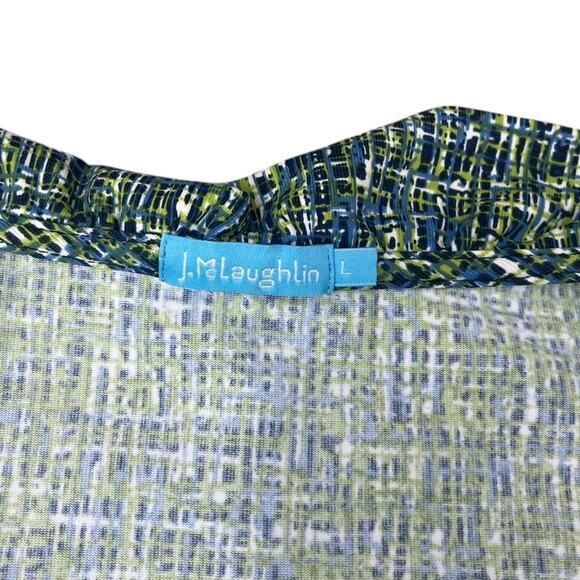 J. McLaughlin Durham Ruffle Top Catalina Cloth Green Stretchy 3/4 Sleeve Large - Picture 7 of 11